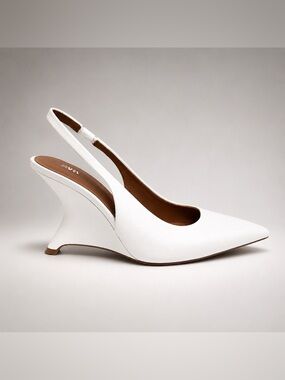 ZARA Sculptural Wedge Slingback Pumps White Pointed Toe EU 38 US 8